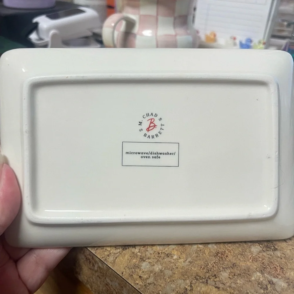 Creative Co-Op White Ceramic Butter Dish with Cow Design
